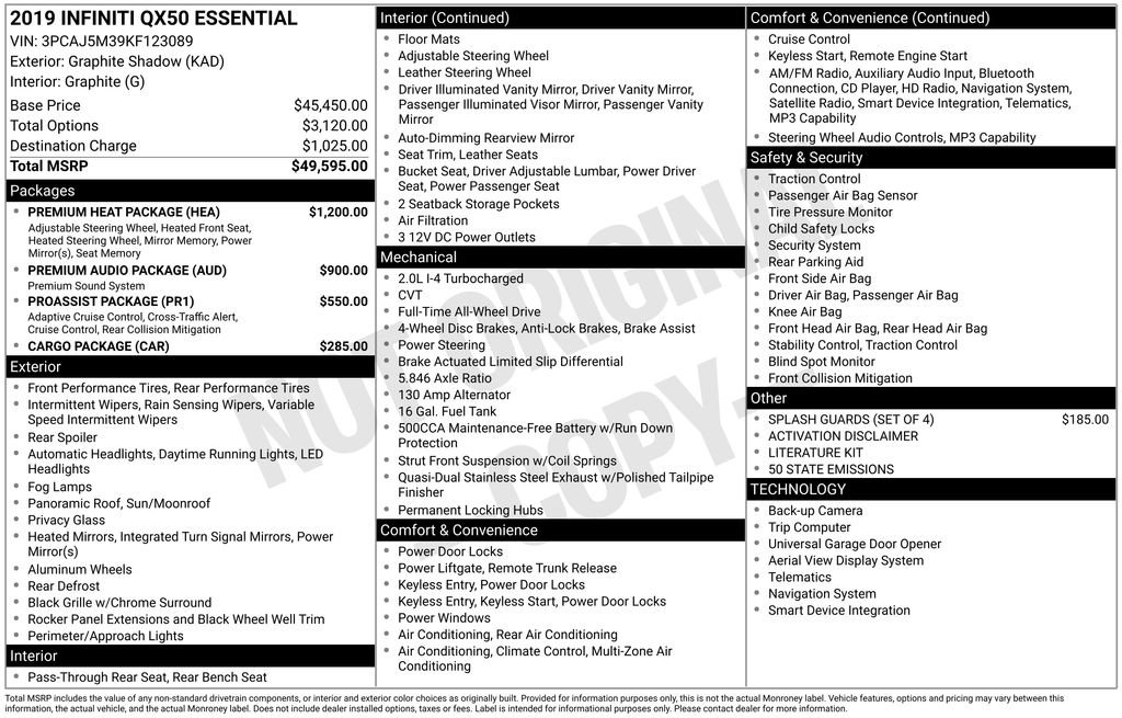 Used 2019 INFINITI QX50 Essential w/ Premium Heat Package image 3