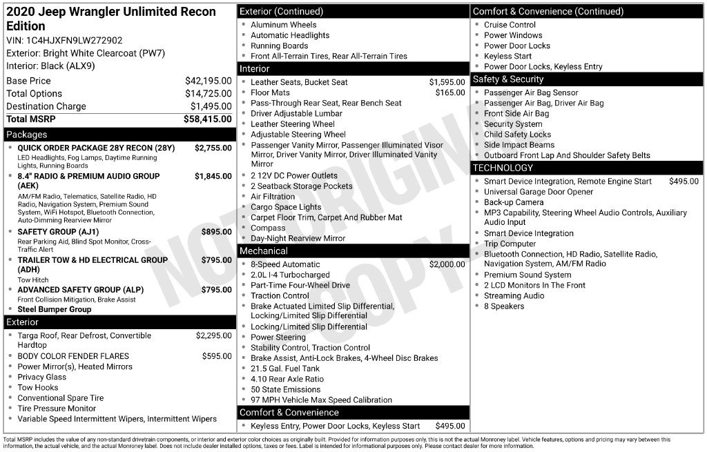 Used 2020 Jeep Wrangler Unlimited Rubicon w/ Quick Order Package 28Y Recon AWD/4WD image 10