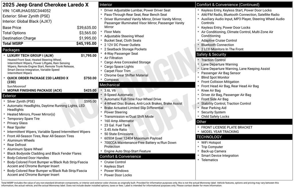 New 2025 Jeep Grand Cherokee Laredo X w/ Luxury Tech Group I AWD/4WD image 4