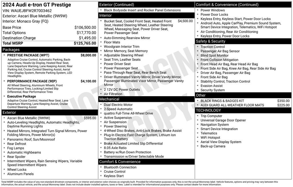 Used 2024 Audi e-tron GT Prestige w/ Prestige Package AWD/4WD image 2