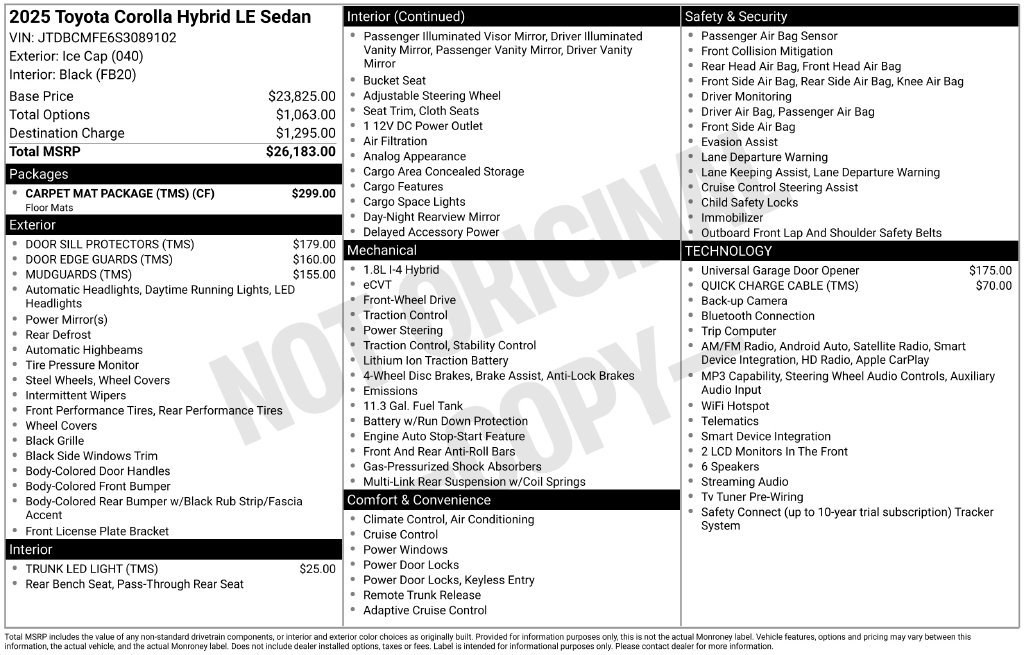 Used 2025 Toyota Corolla LE w/ Carpet Mat Package (TMS) FWD image 2