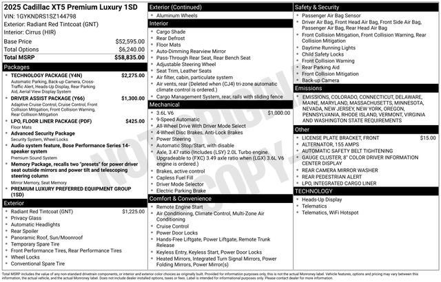 New 2025 Cadillac XT5 Premium Luxury w/ Technology Package
