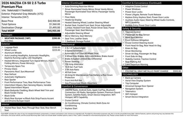 New 2026 MAZDA CX-50 2.5 Turbo w/ Weather Package AWD/4WD image 9