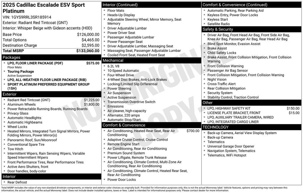 Used 2025 Cadillac Escalade ESV Sport Platinum w/ LPO, Floor Liner Package AWD/4WD image 35