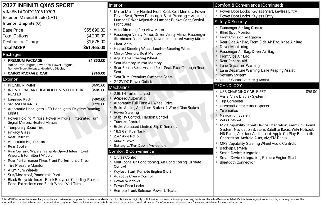 New 2027 INFINITI QX65 Sport w/ Premium Package AWD/4WD image 4