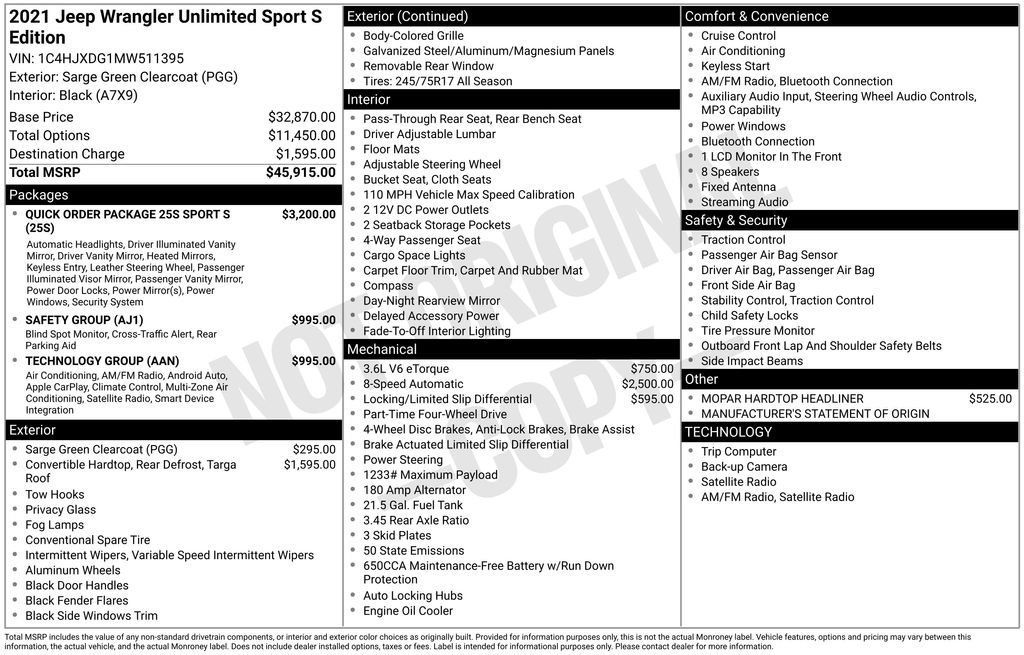 Used 2021 Jeep Wrangler Unlimited Sport AWD/4WD image 26