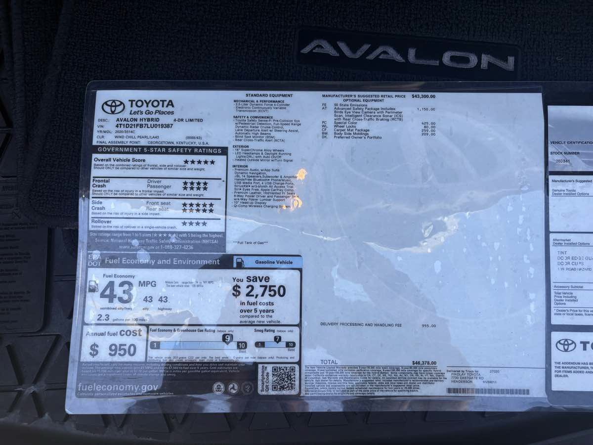 Used 2020 Toyota Avalon Limited w/ Advanced Safety Package FWD image 15