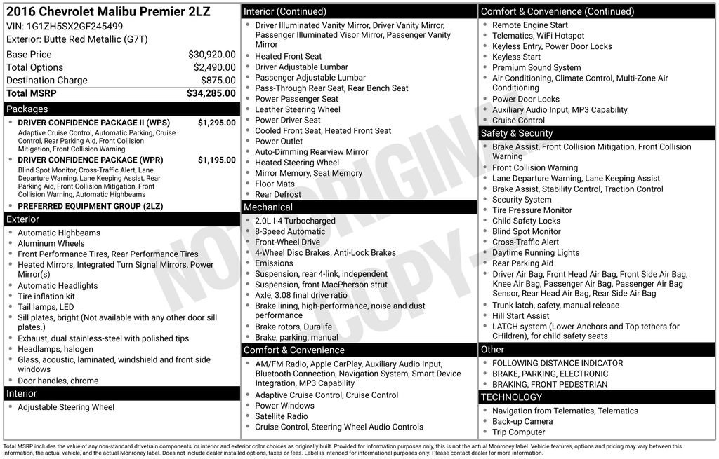 Used 2016 Chevrolet Malibu Premier w/ Driver Confidence Package II FWD image 20