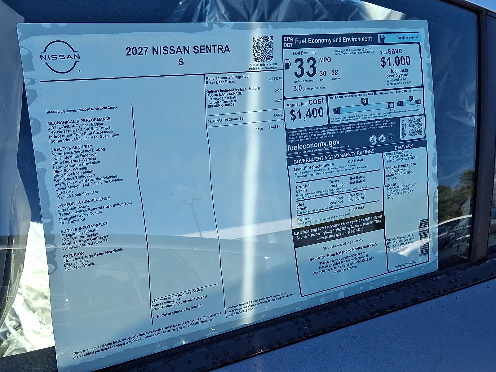 New 2027 Nissan Sentra S w/ Floor Mat Package FWD image 5