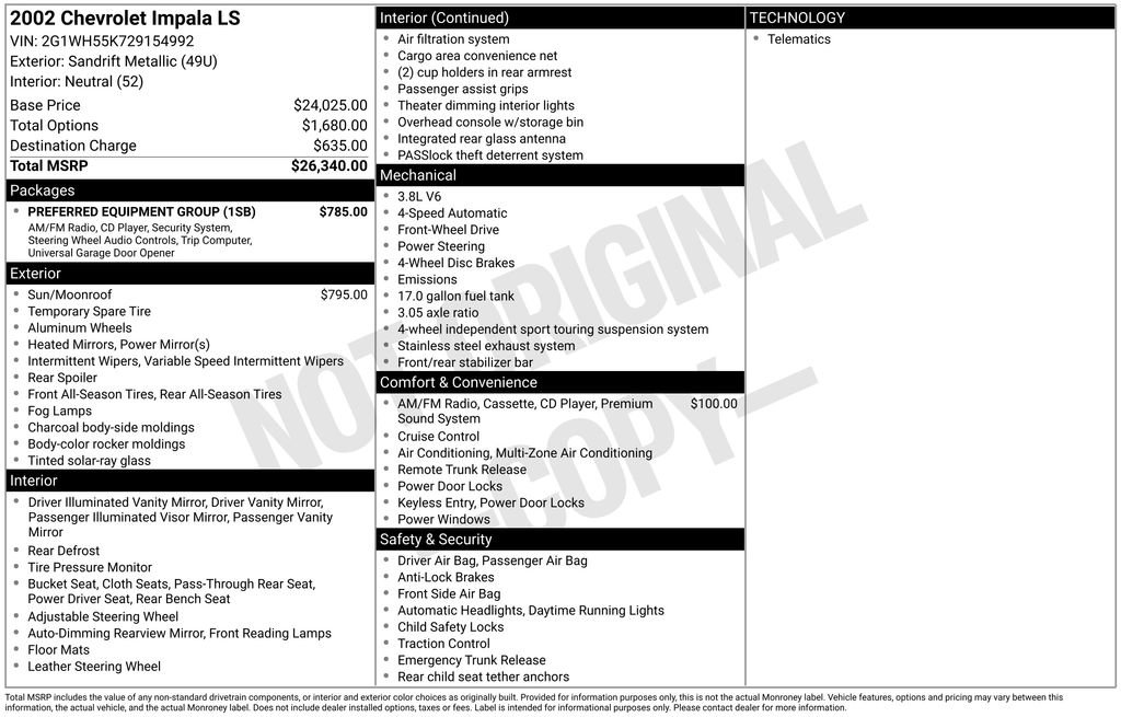 Used 2002 Chevrolet Impala LS w/ Preferred Equipment Group FWD image 35