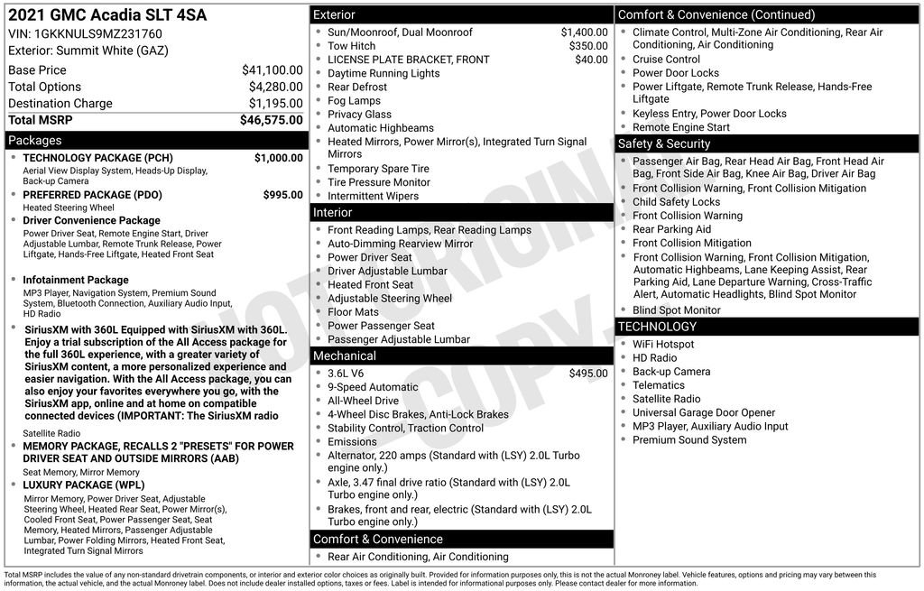 Used 2021 GMC Acadia SLT w/ Technology Package AWD/4WD image 28