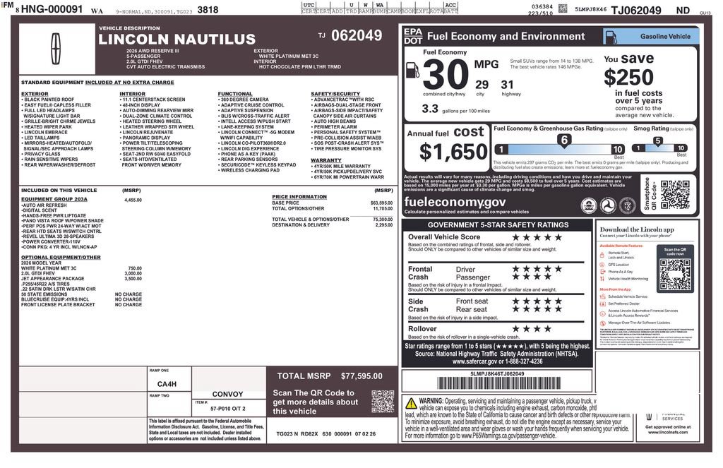 New 2026 Lincoln Nautilus Reserve AWD/4WD image 39