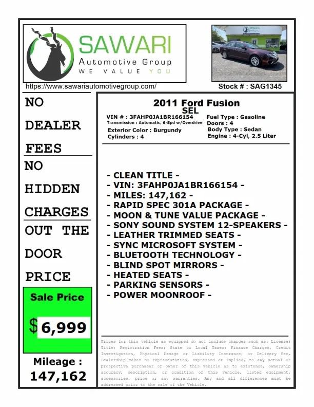 Used 2011 Ford Fusion SEL w/ 301A Rapid Spec Order Code image 25