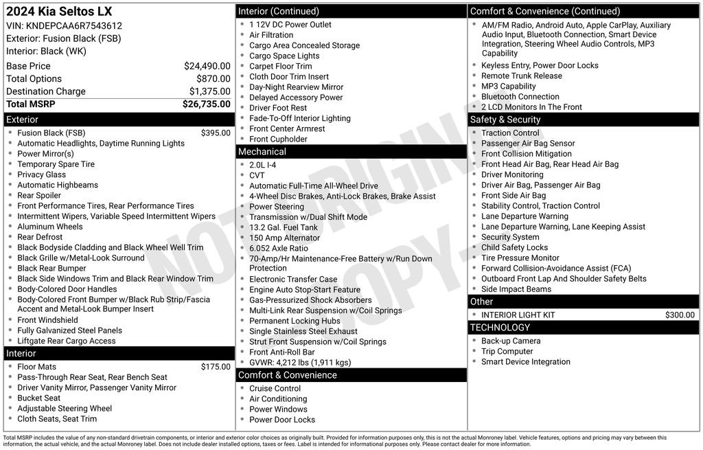 Certified 2024 Kia Seltos LX AWD/4WD image 10