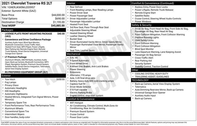 Used 2021 Chevrolet Traverse RS image 51