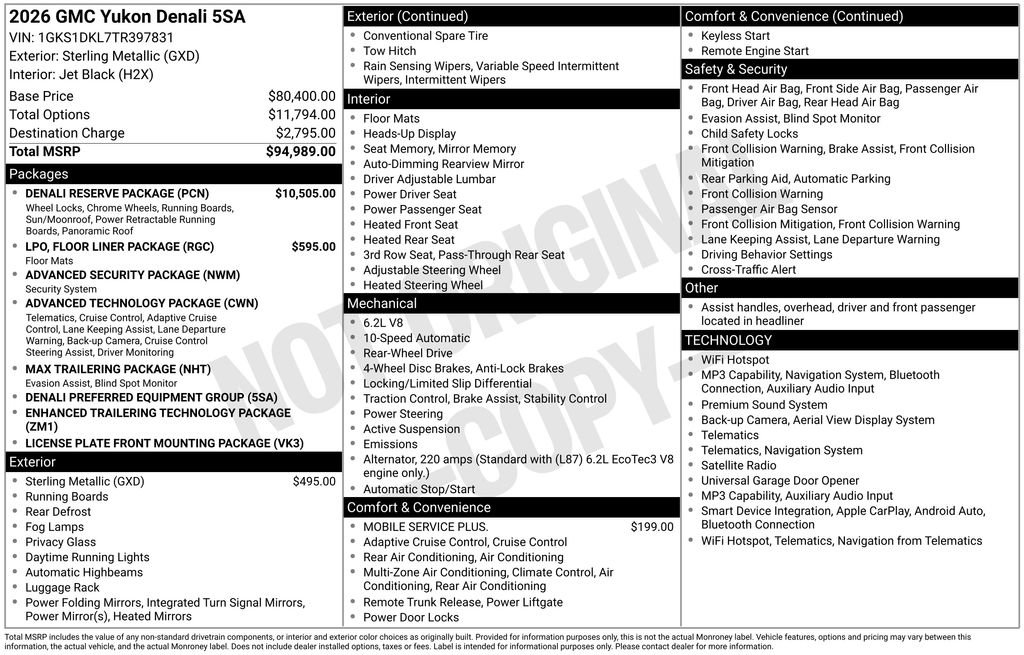 New 2026 GMC Yukon Denali w/ Denali Reserve Package RWD image 18
