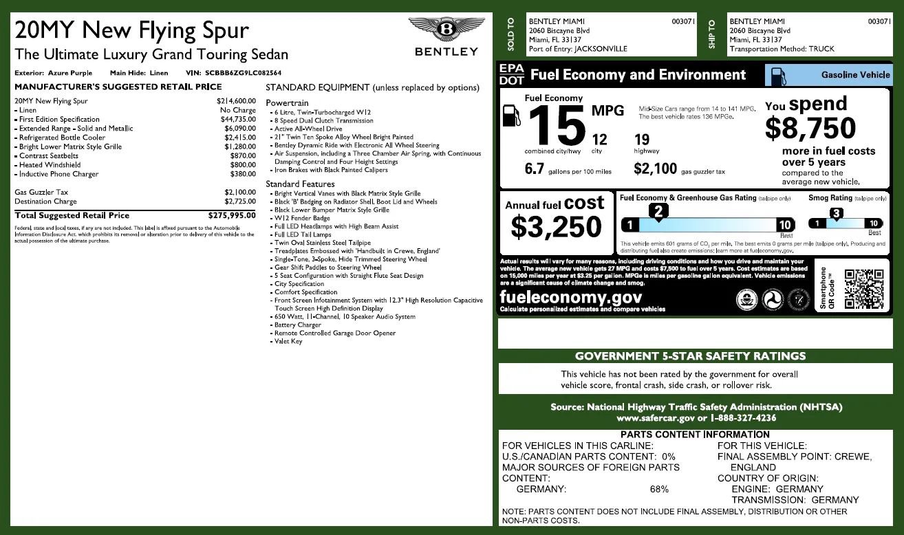 Used 2020 Bentley Flying Spur W12 w/ First Edition Specification image 8