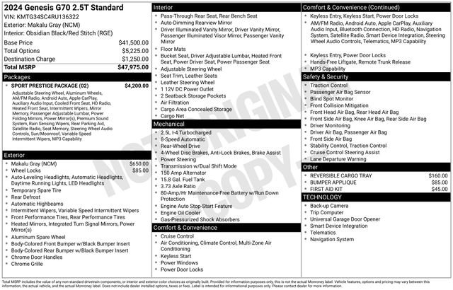 Used 2024 Genesis G70 2.5T w/ Sport Prestige Package image 15