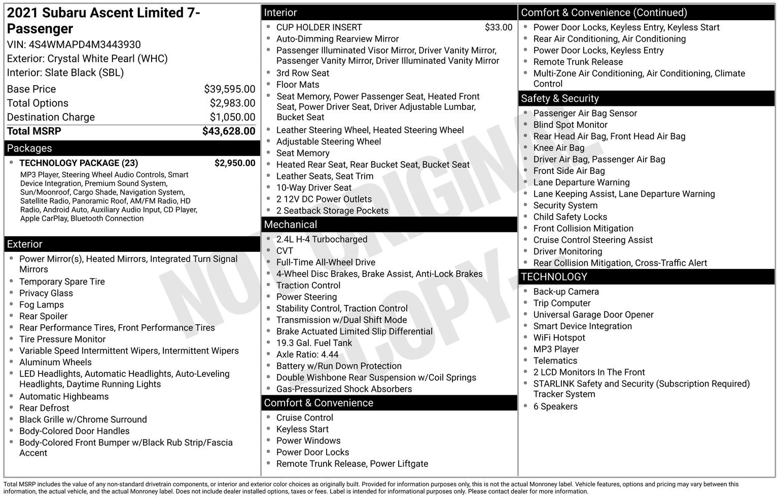 Certified 2021 Subaru Ascent Limited w/ Technology Package image 35