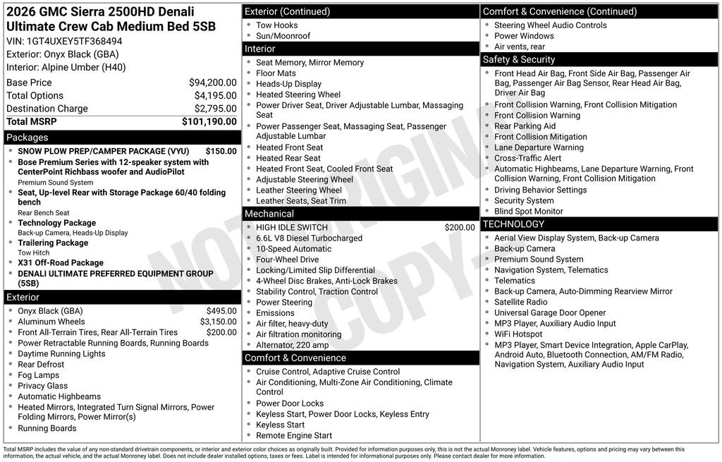New 2026 GMC Sierra 2500 Denali Ultimate w/ Snow Plow Prep/Camper Package AWD/4WD image 2
