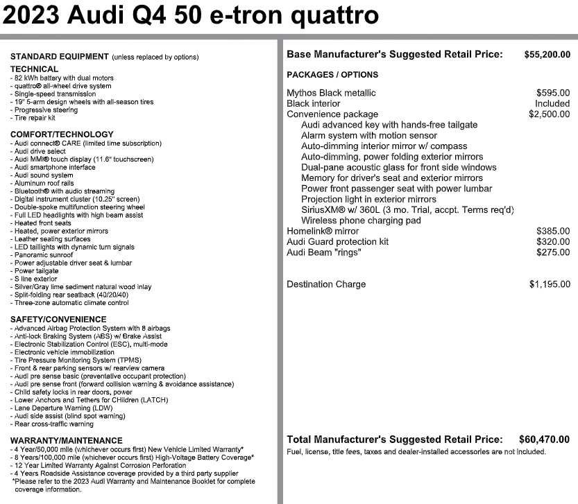 Used 2023 Audi Q4 e-tron Premium w/ Convenience Package AWD/4WD image 3