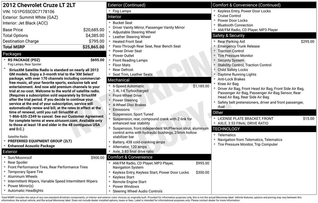 Used 2012 Chevrolet Cruze LT w/ RS Package image 39