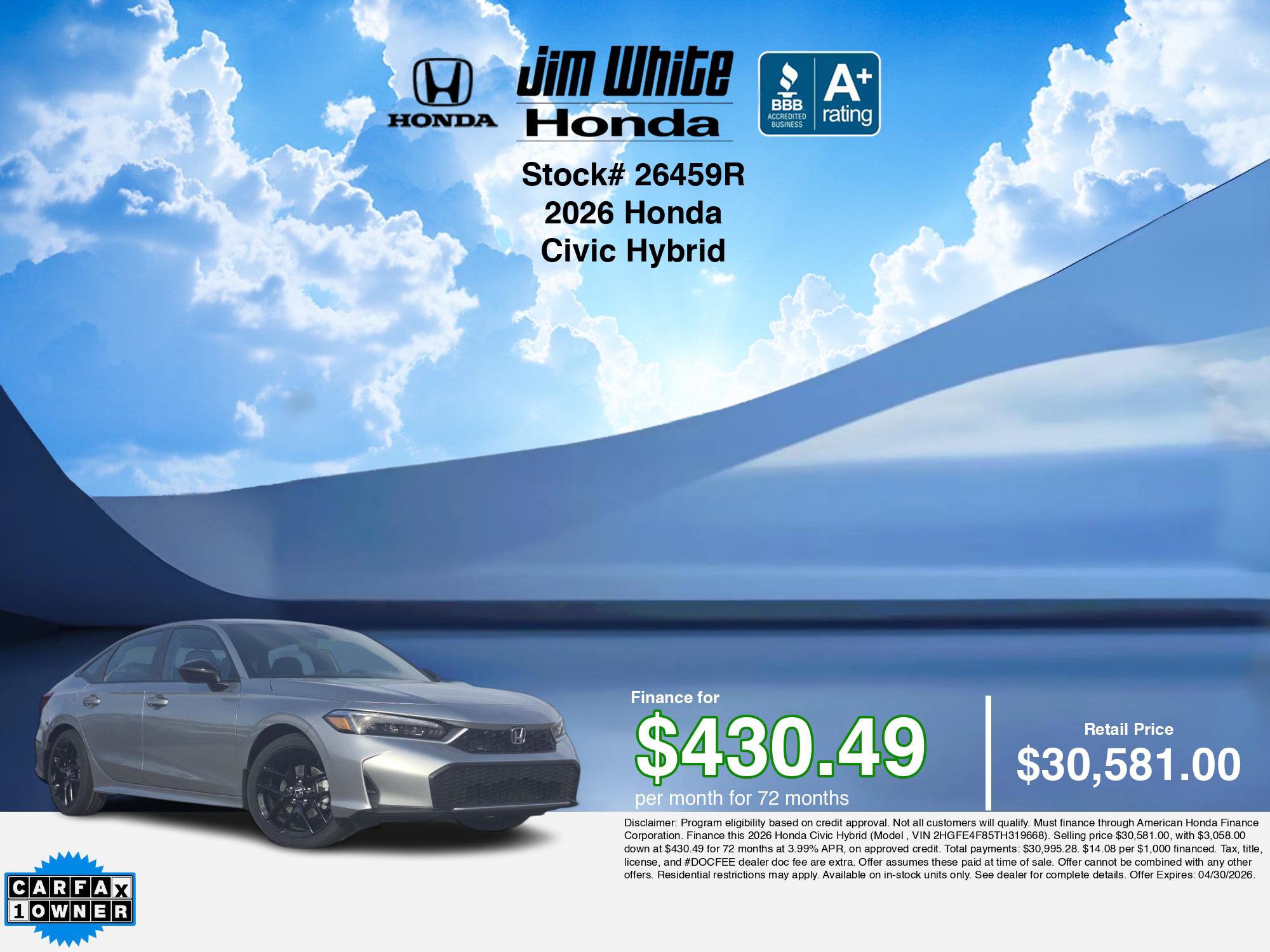 Certified 2026 Honda Civic Sport image 3