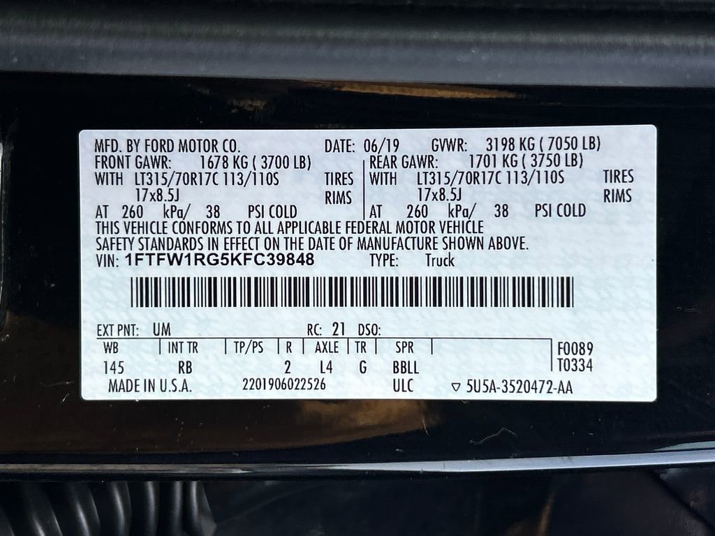 Used 2019 Ford F150 Raptor w/ Equipment Group 801A Mid image 31