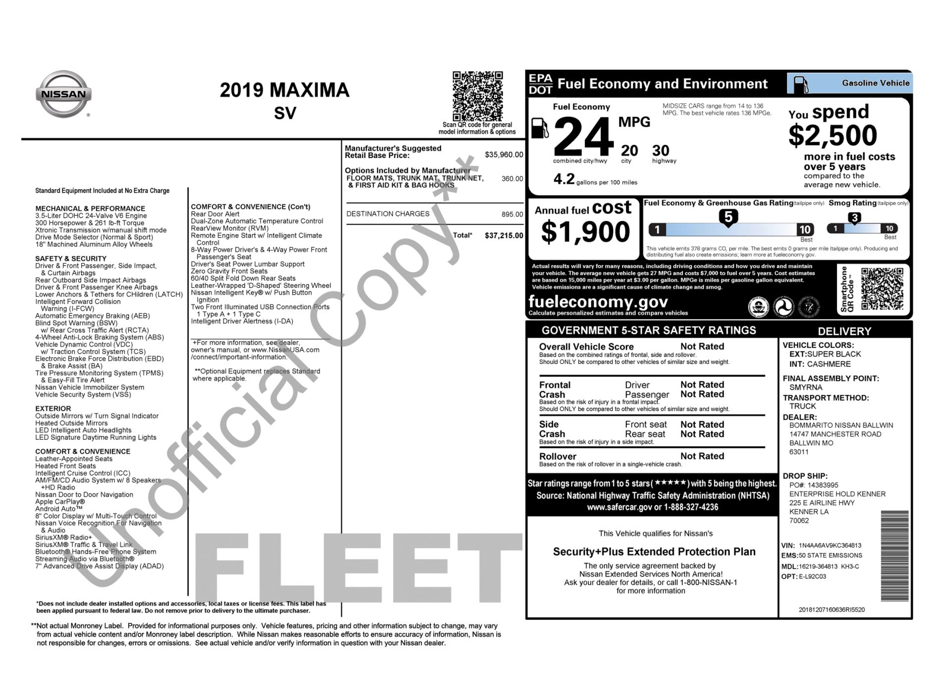 Used 2019 Nissan Maxima 3.5 SV w/ Floor Mat Group image 6