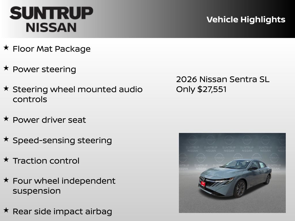 New 2026 Nissan Sentra SL w/ Floor Mat Package FWD image 8