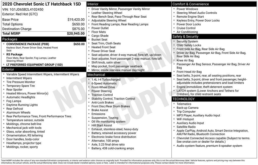 Certified 2020 Chevrolet Sonic LT w/ Convenience Package FWD image 41