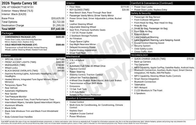 New 2026 Toyota Camry SE w/ Convenience Package AWD/4WD image 33
