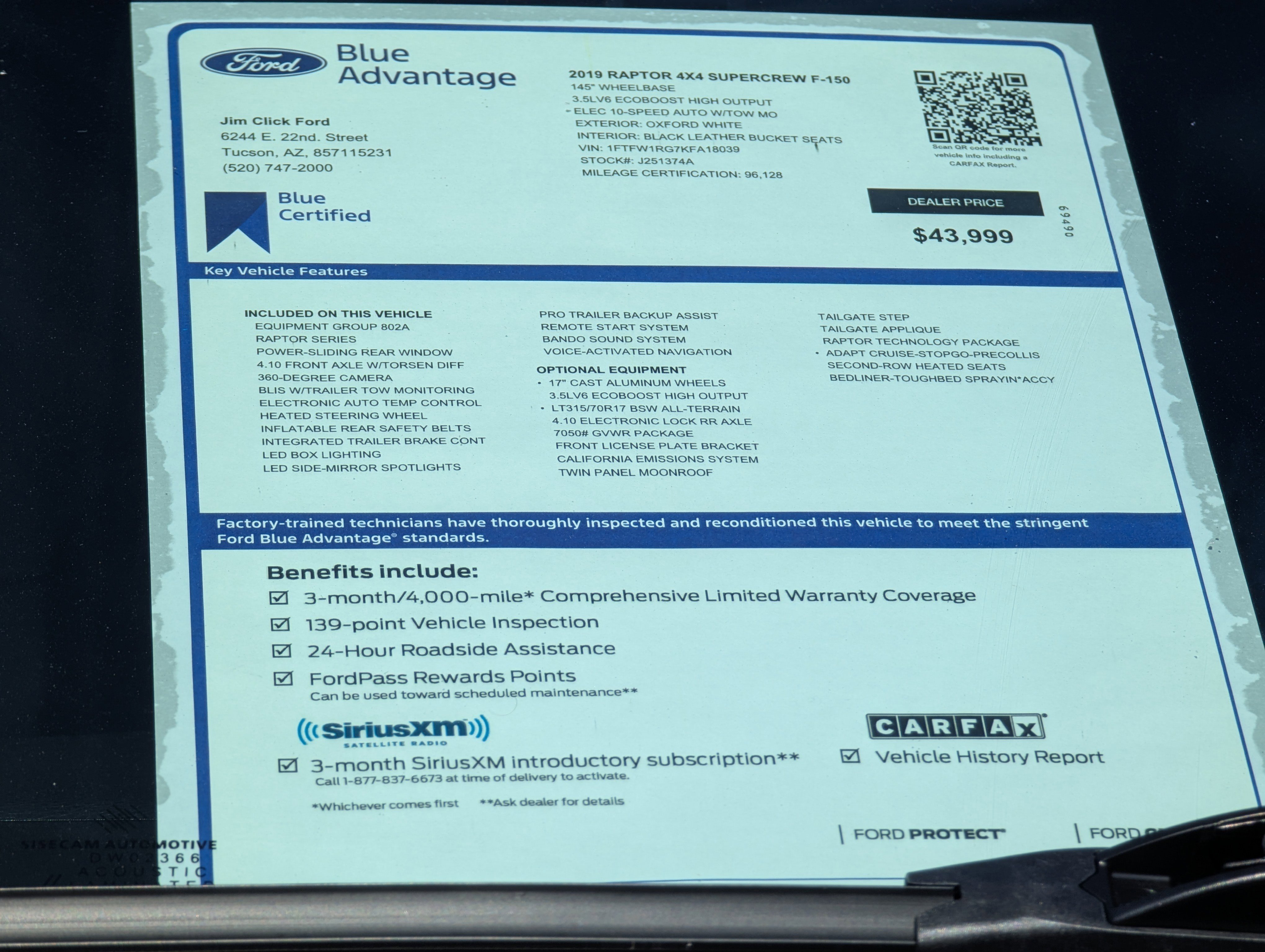 Certified 2019 Ford F150 Raptor w/ Equipment Group 802A Luxury image 15