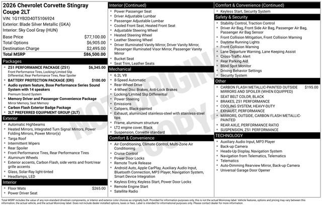 New 2026 Chevrolet Corvette Stingray Preferred Cpe w/ Z51 Performance Package image 5