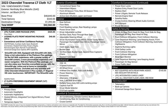 Used 2023 Chevrolet Traverse LT w/ LPO, Floor Liner Package AWD/4WD image 24