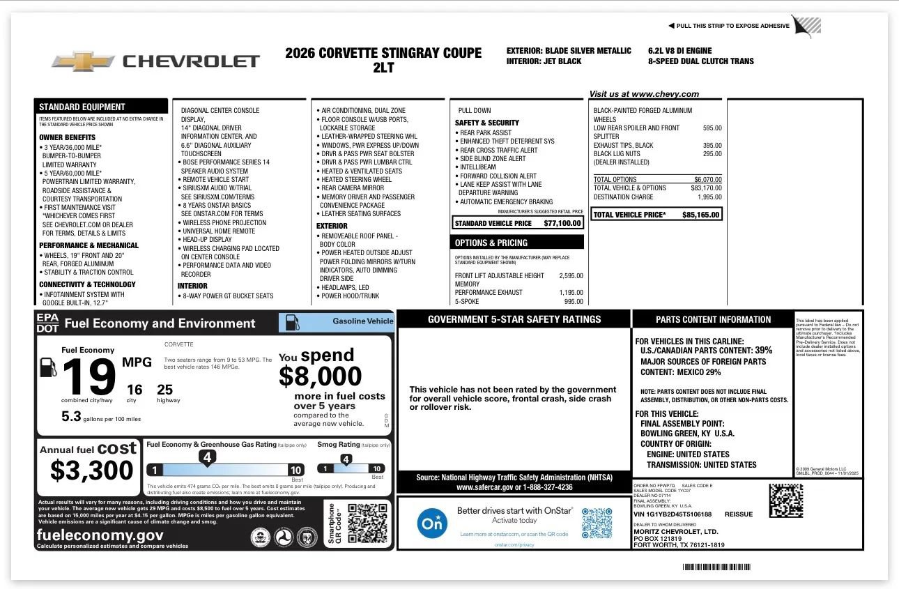 Used 2026 Chevrolet Corvette Stingray Preferred Cpe w/ 2LT RWD image 12