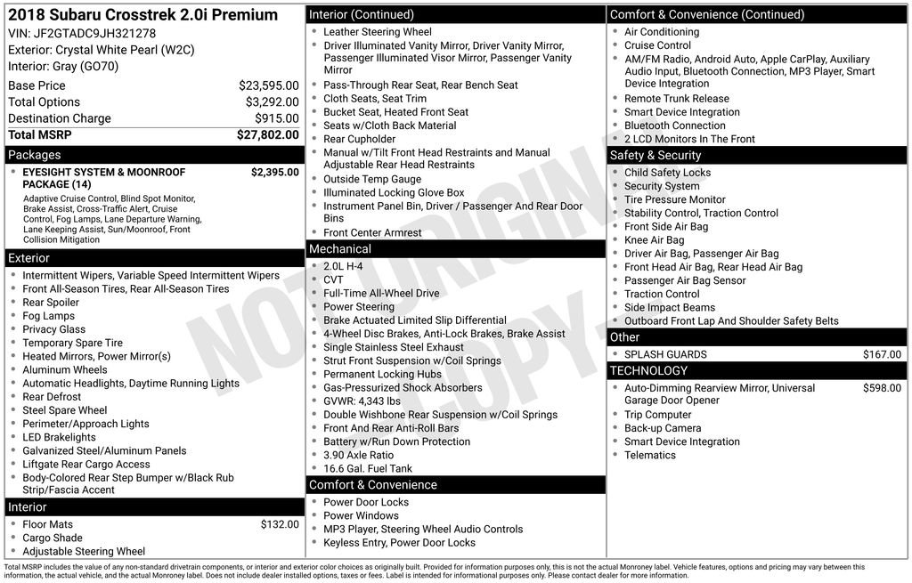 Used 2018 Subaru Crosstrek 2.0i Premium image 7