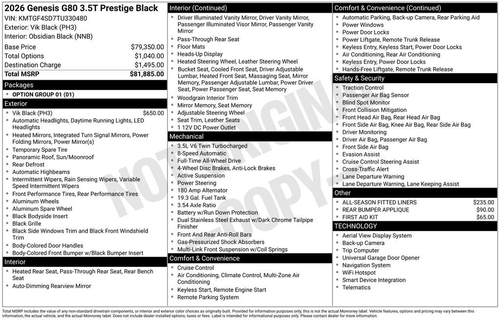 New 2026 Genesis G80 3.5T Prestige image 3