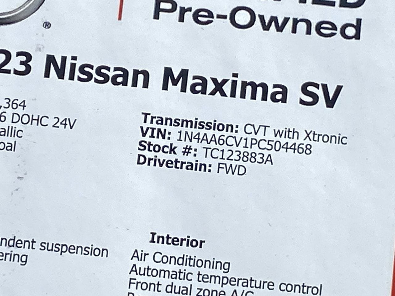 Certified 2023 Nissan Maxima SV w/ Floor Mat Group FWD image 35
