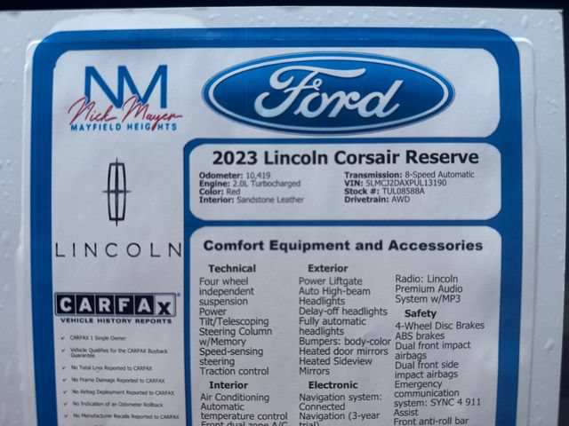 Certified 2023 Lincoln Corsair Reserve w/ Equipment Group 201A AWD/4WD image 35