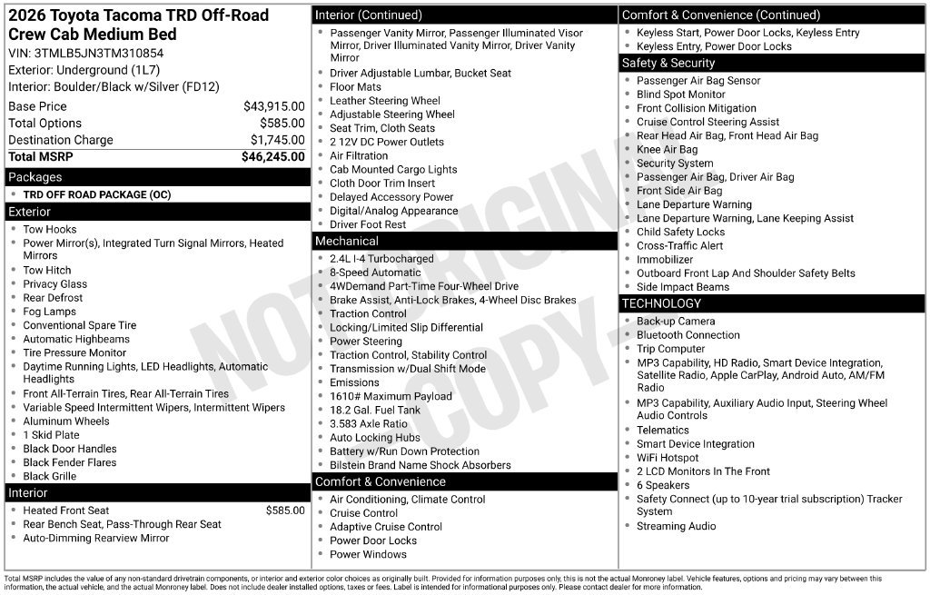 New 2026 Toyota Tacoma TRD Off-Road AWD/4WD image 4