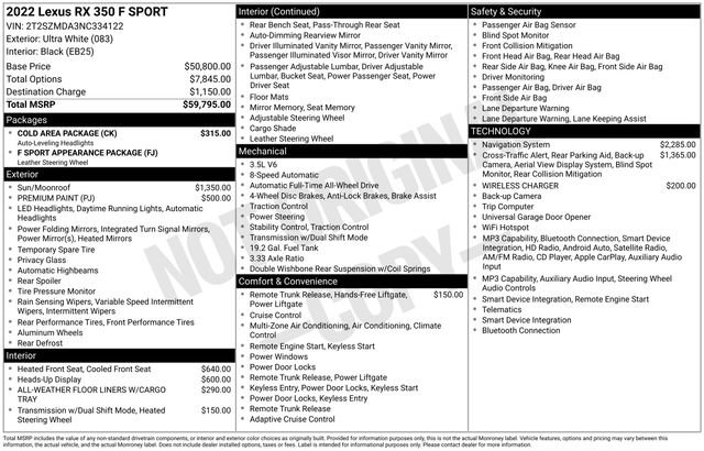 Certified 2022 Lexus RX 350 F Sport w/ Cold Area Package image 50