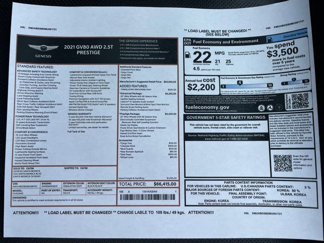 Used 2021 Genesis GV80 2.5T w/ Prestige Package 04 AWD/4WD image 26