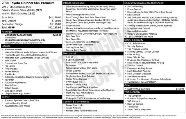 Certified 2020 Toyota 4Runner SR5 Premium w/ Moonroof Package AWD/4WD image 6