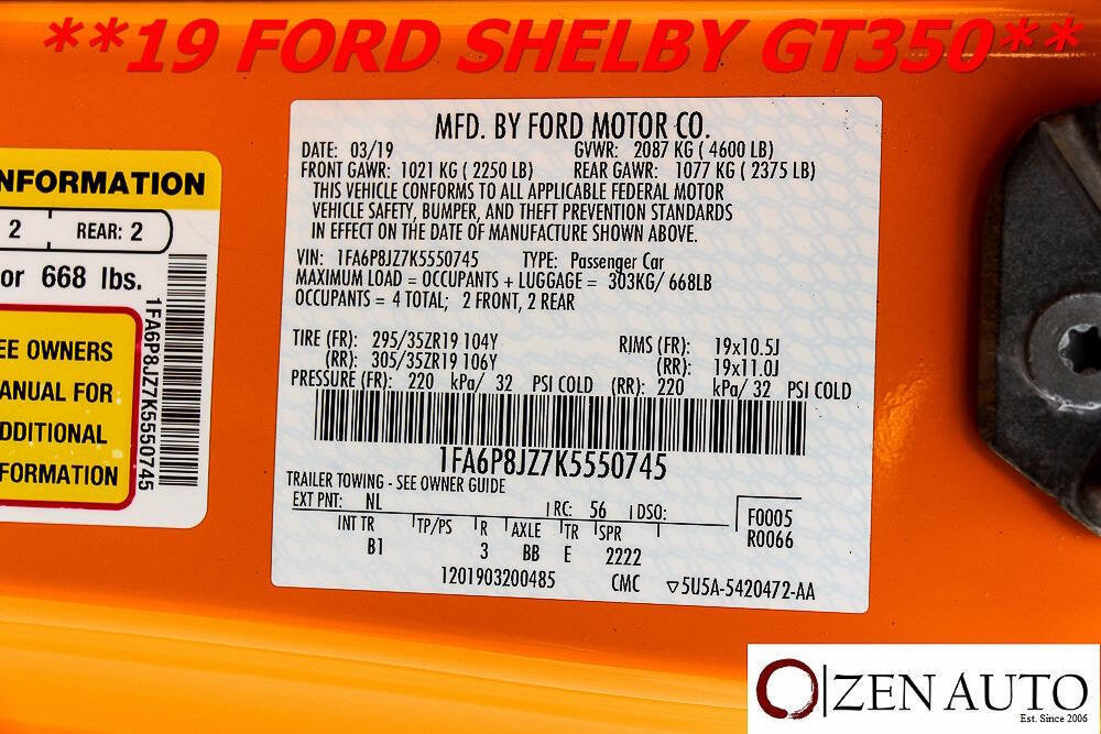 Used 2019 Ford Mustang Shelby GT350 w/ Technology Package image 66