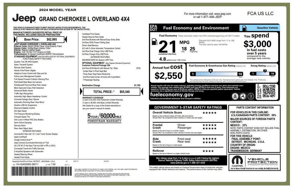 Used 2024 Jeep Grand Cherokee L Overland AWD/4WD image 3