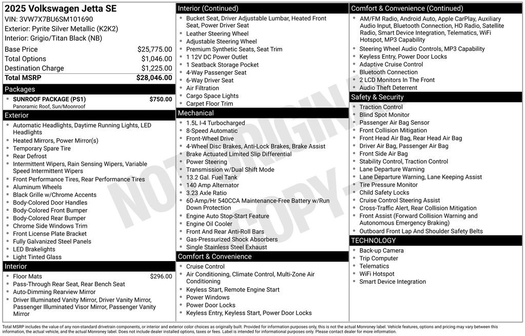 Used 2025 Volkswagen Jetta SE w/ Sunroof Package FWD image 5