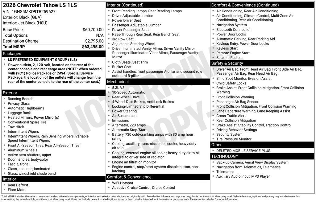 New 2026 Chevrolet Tahoe LS RWD image 6