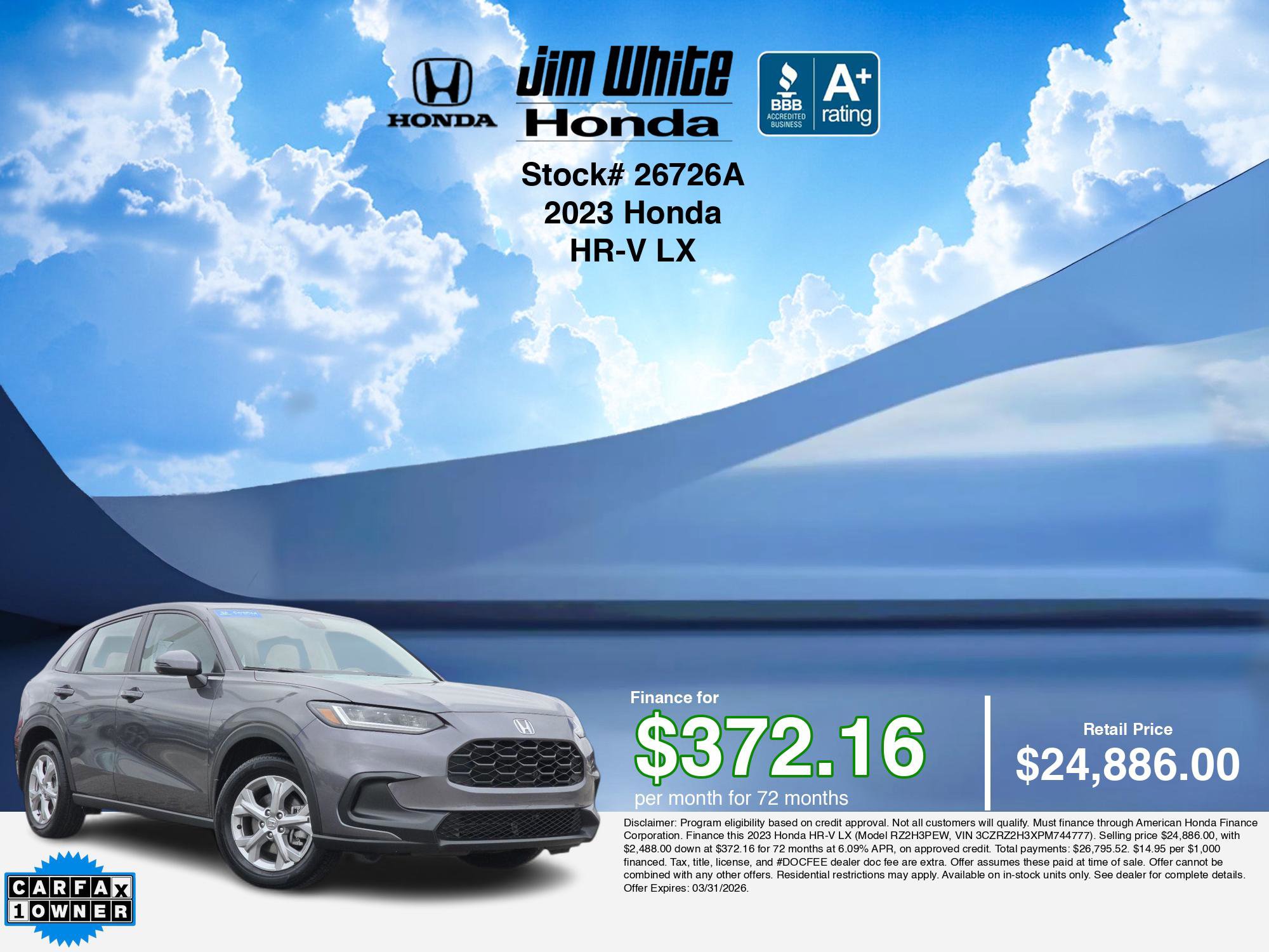 Certified 2023 Honda HR-V LX image 3