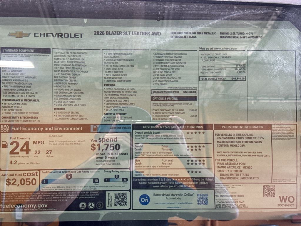 New 2026 Chevrolet Blazer LT w/ LPO, Floor Liner Package AWD/4WD image 40